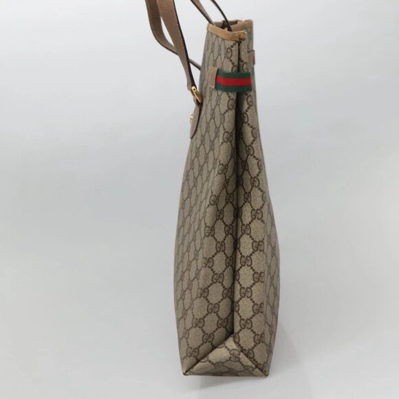 GUCCI GG Supreme Web Sherry Line Tote Bag PVC Beige Gold 39 02 091 Auth 135062 - Picture 6 of 15